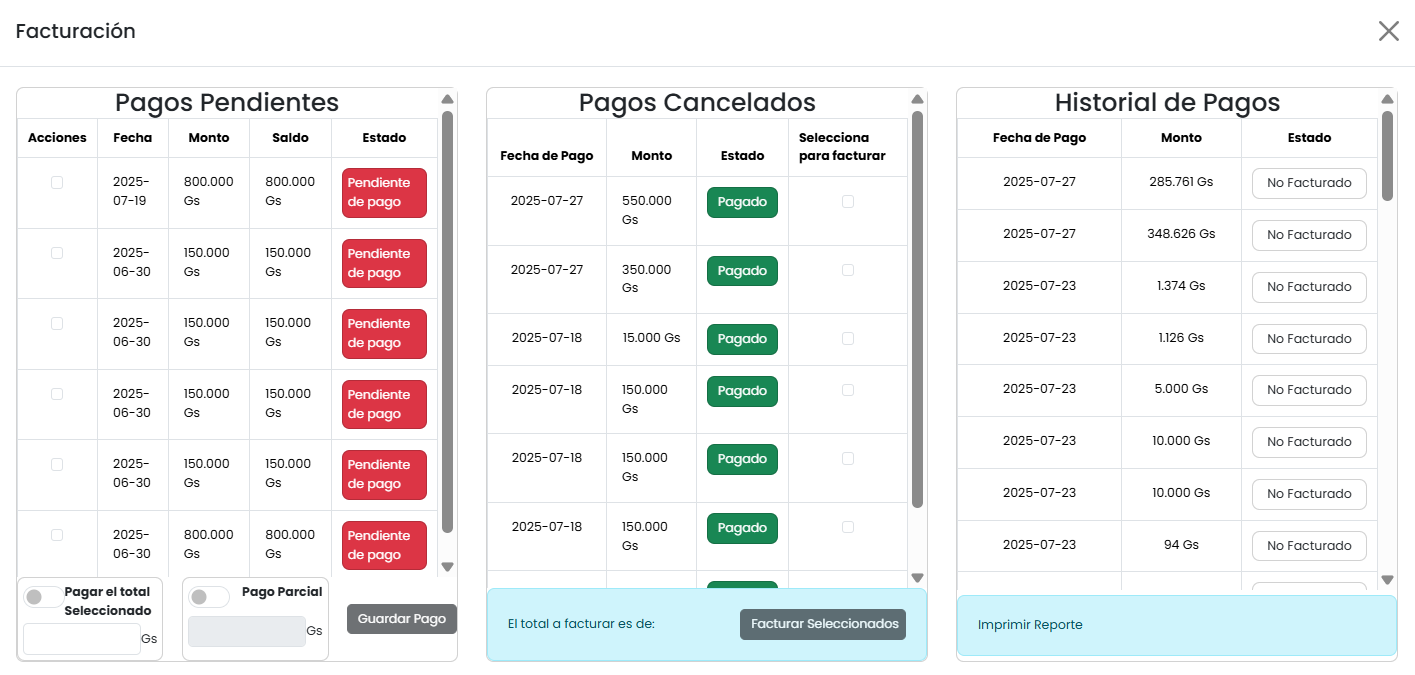 Captura: gestión de facturación
