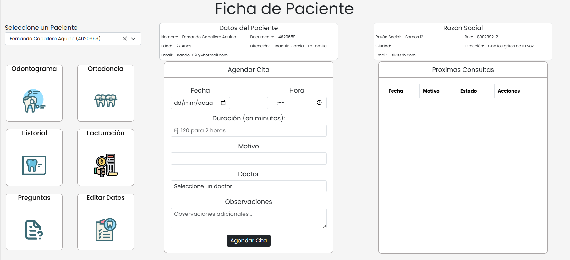 Captura: ficha de paciente